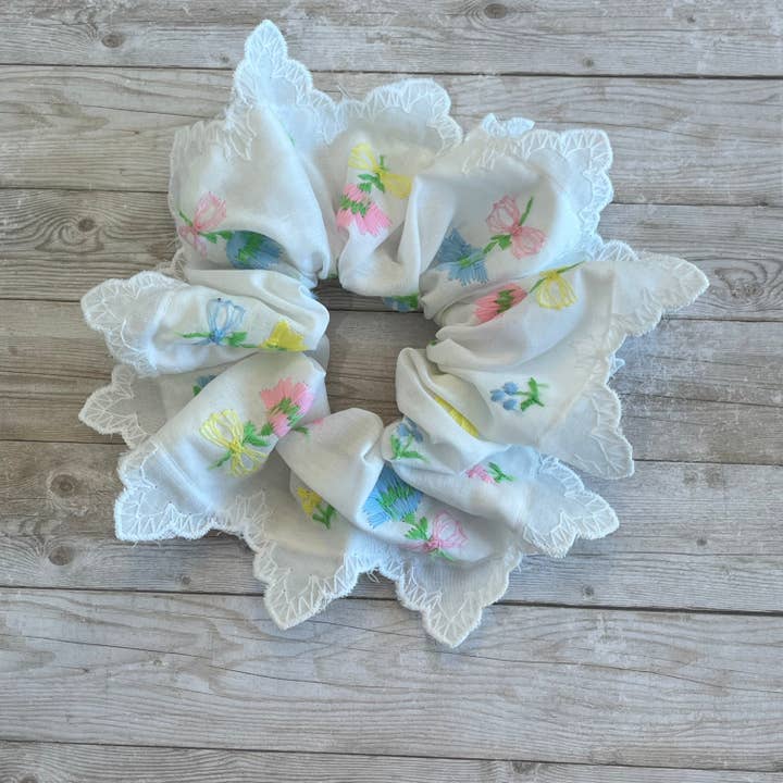 Scrunchie Vintage Spring Floral Embroidery for wholesale by Open Window Studios