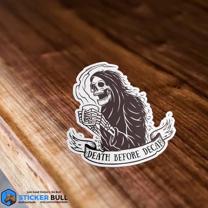 Sticker Bull – wholesale Klistermärke – Död före koffeinfritt, kaffeälskare klistermärke, vinyl vattentät klistermärke för bilar, vattenflaskor, bärbara datorer och mer!5