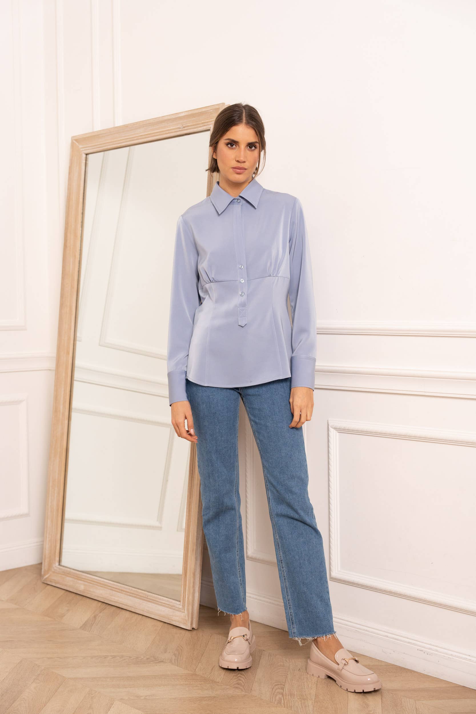 Attentif Paris - Wholesale Button Down Shirt - Women's - Satin corset shirt with lapel collar13