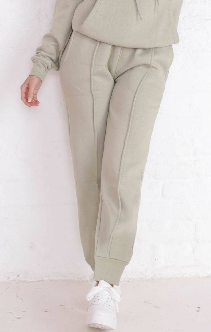 Femme Luxe - Vendita all'ingrosso Completo loungewear - Donna - Completo da casa Sage con cappuccio oversize e cuciture a vita alta con risvolto sul davanti - Martha9