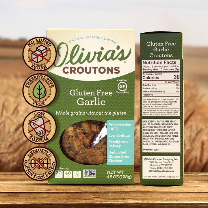 Olivia's Crouton Co., Inc. - Wholesale Bread Mix - Olivia's Gluten Free Garlic Croutons 6 case