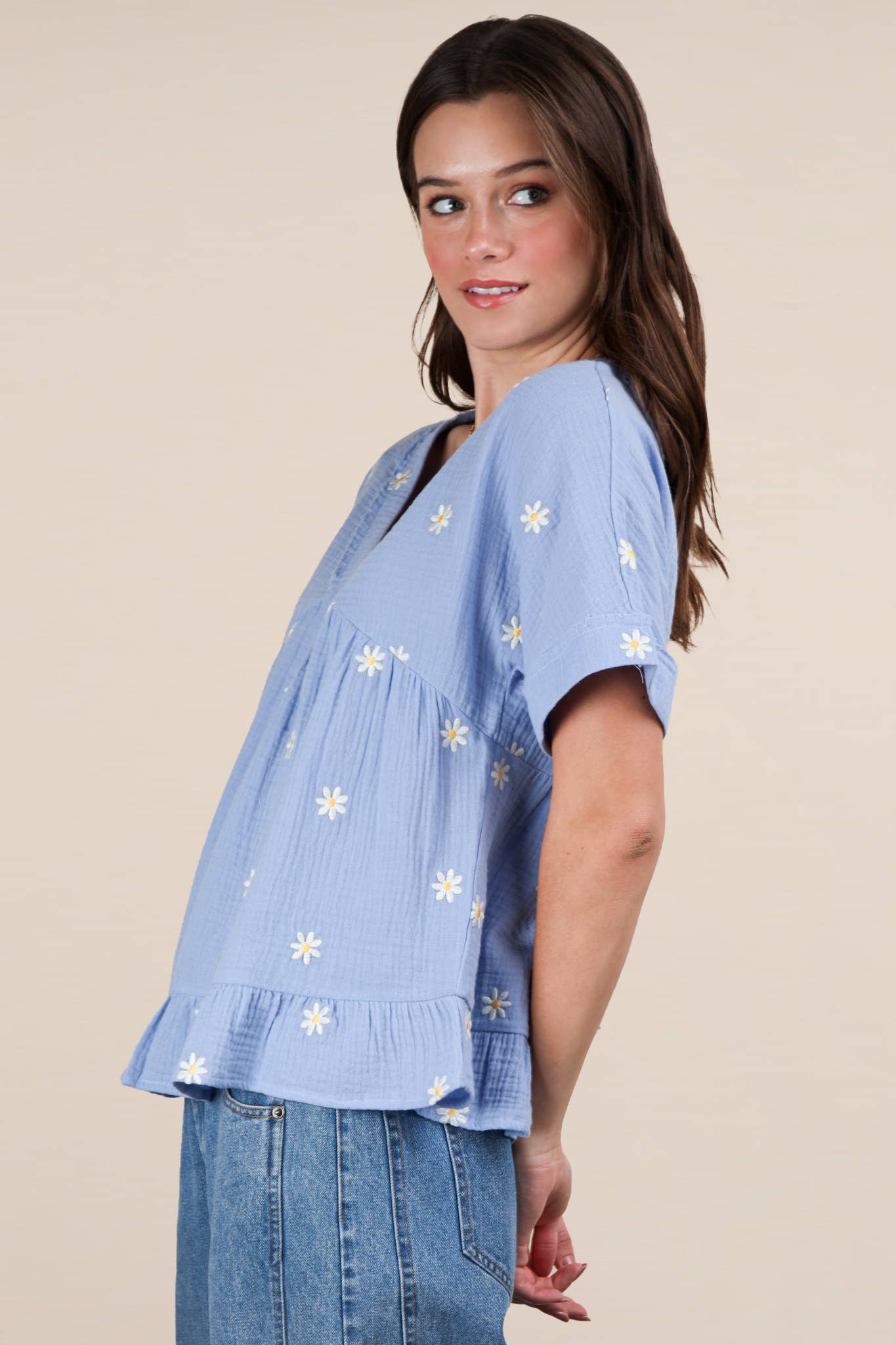 VERY J - Wholesale Blouse - Women's - NT12065-Flower Embroidered Woven Blouse Top17