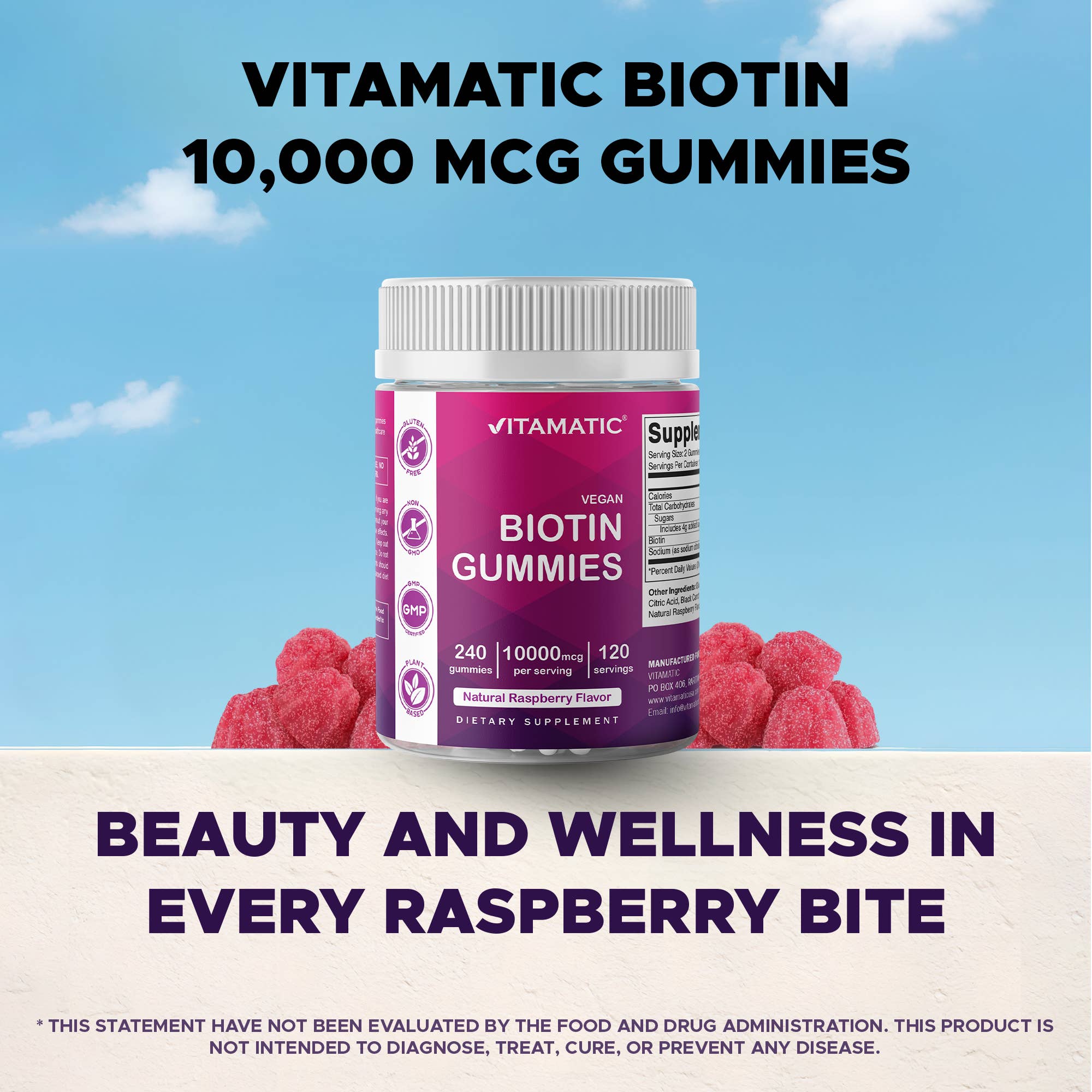 Vitamatic - Wholesale Oral Supplement/Vitamin - Vitamatic Biotin Gummies 10,000 mcg- 240 Vegan Gummies 3