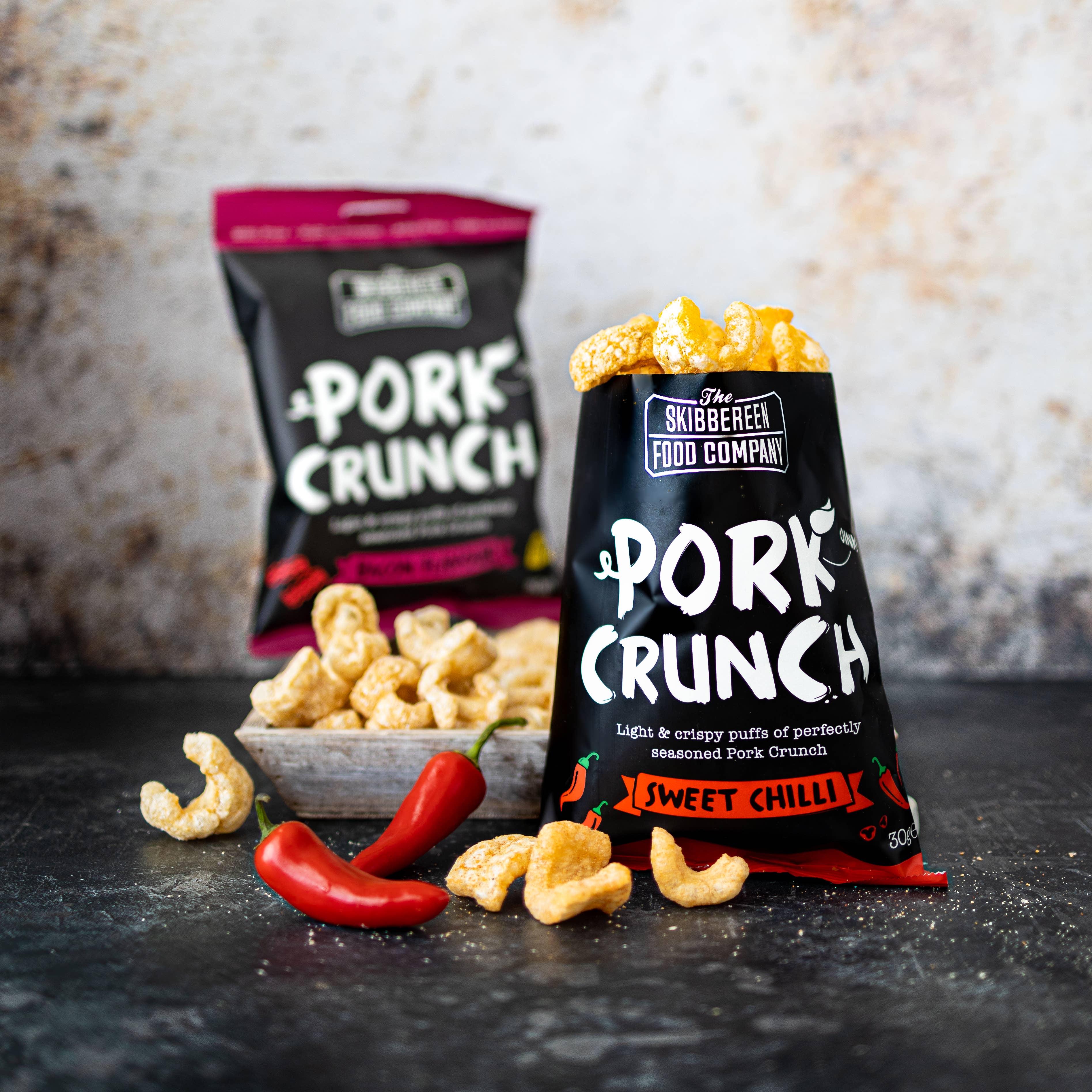 The Skibbereen Food Company - Wholesale Puffed Snack - Pork Crunch - Seasoned Pork Puffs / 3 Flavours (24 x 30g)2