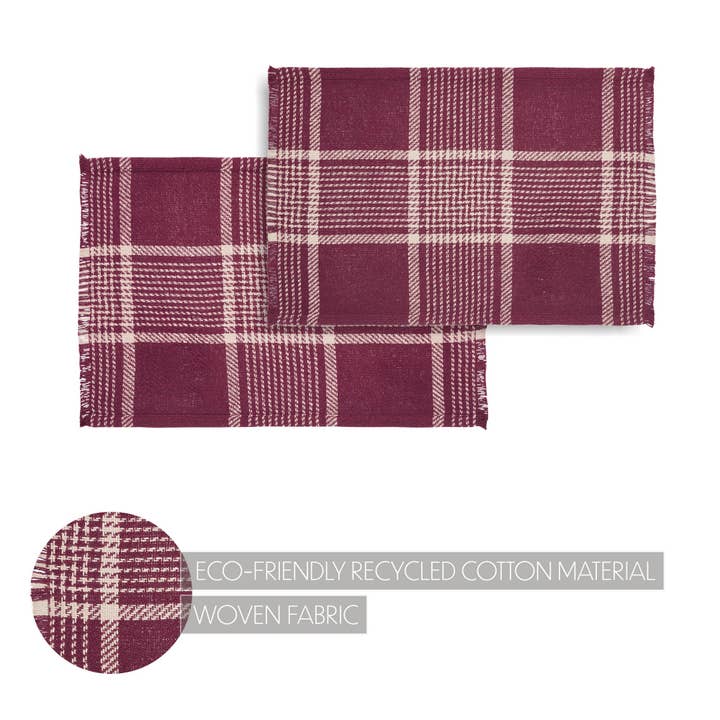 VHC Brands - Wholesale Placemat - Eston Burgundy Tan Plaid Placemat Set of 2 13x19