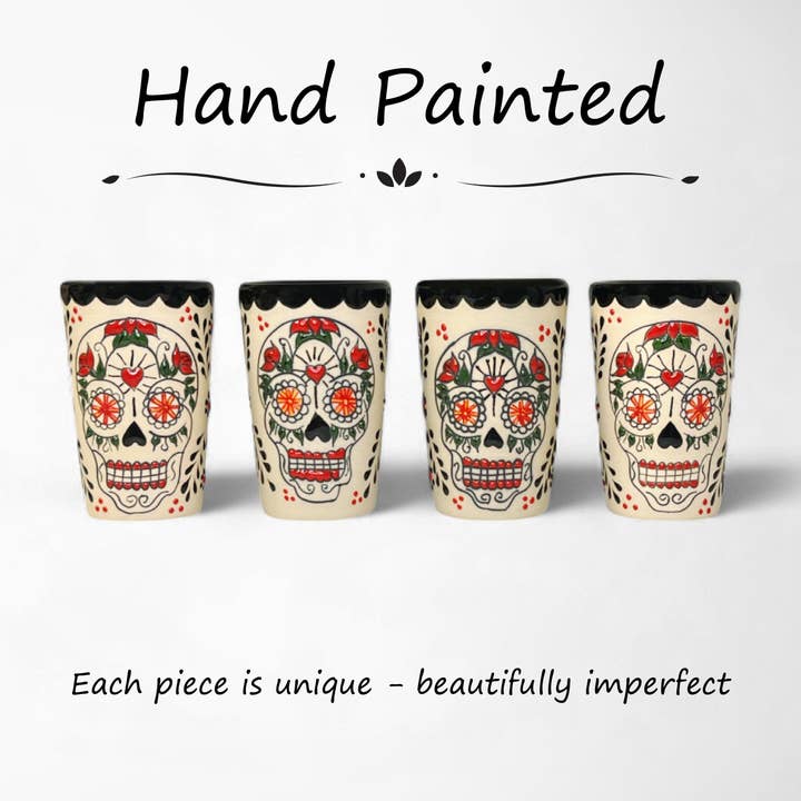 VILLA 318 - Wholesale Shot Glass - Set of 4, Tequila Shot Glasses, Made in Mexico, Catrina2