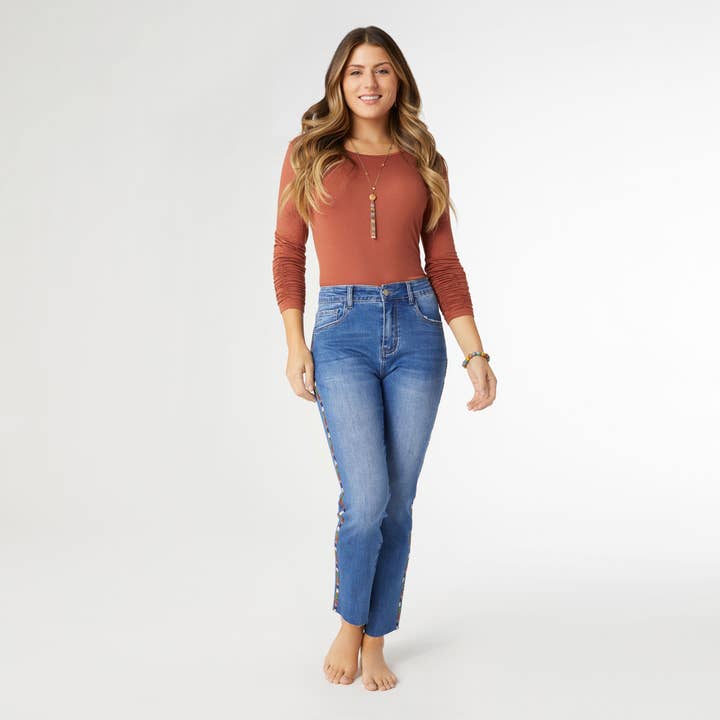 Cheville droite EverStretch à rayures multicolores pour la vente par COCO + CARMEN