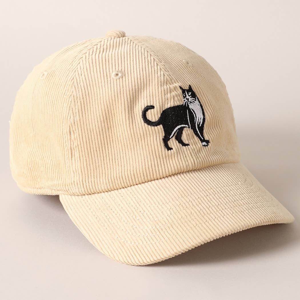 Fashion City - Vente Casquette de baseball – unisexe - Casquette baseball en velours côtelé brodée chat smoking9