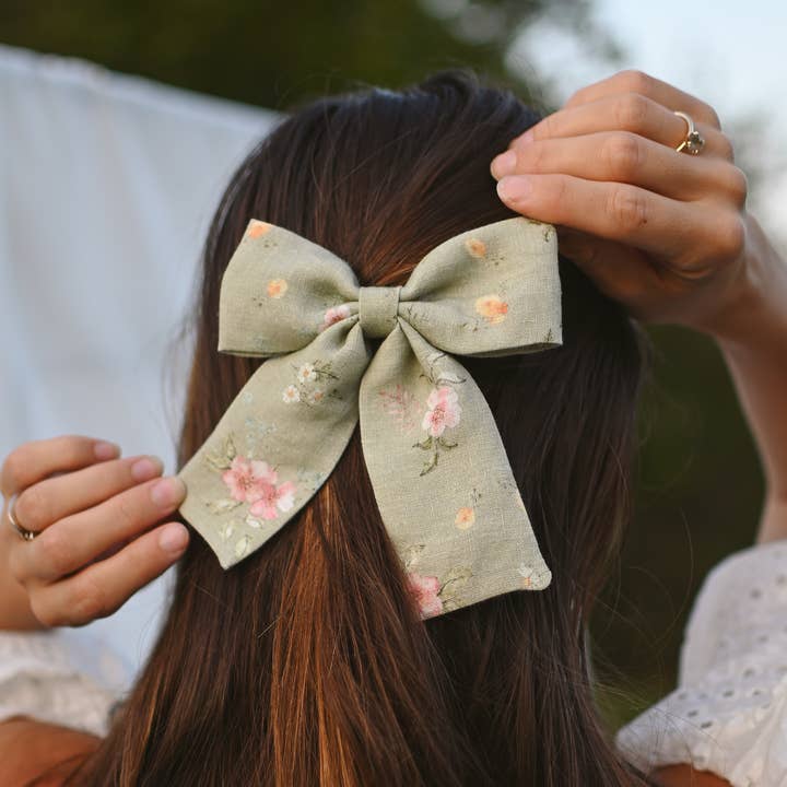 Lanika Atelier, Nika Korošec s.p. - Vente Nœud pour cheveux – femme - Grand nœud pour cheveux vert prairie, grand nœud floral pour femme