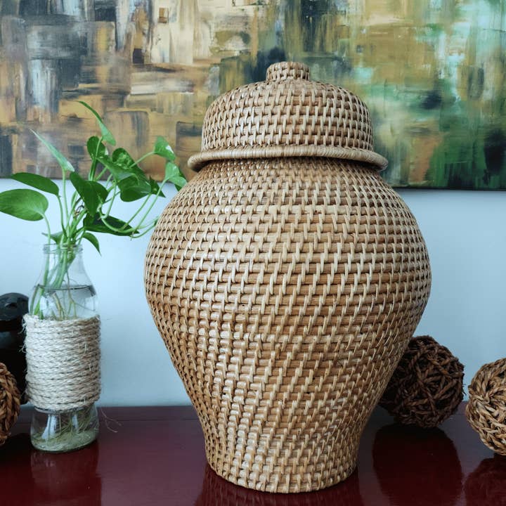 Artifacts Trading Company - Wholesale Decorative Jar - Rattan Ginger Jar – Handwoven Design1