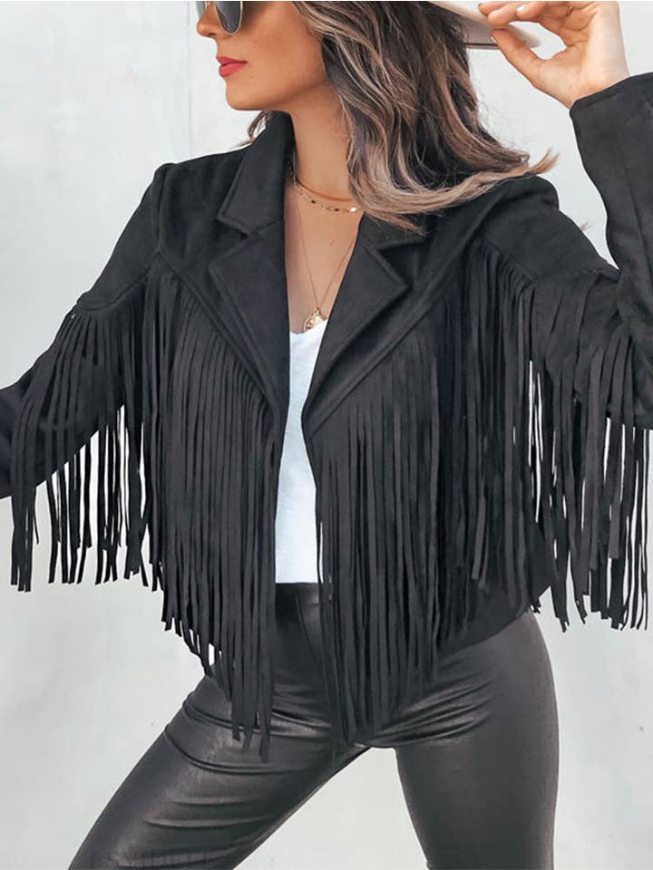 Tourtiwi - Wholesale Jacket - Women's - Punk Faux Suede Fringe Lapel Jacket2