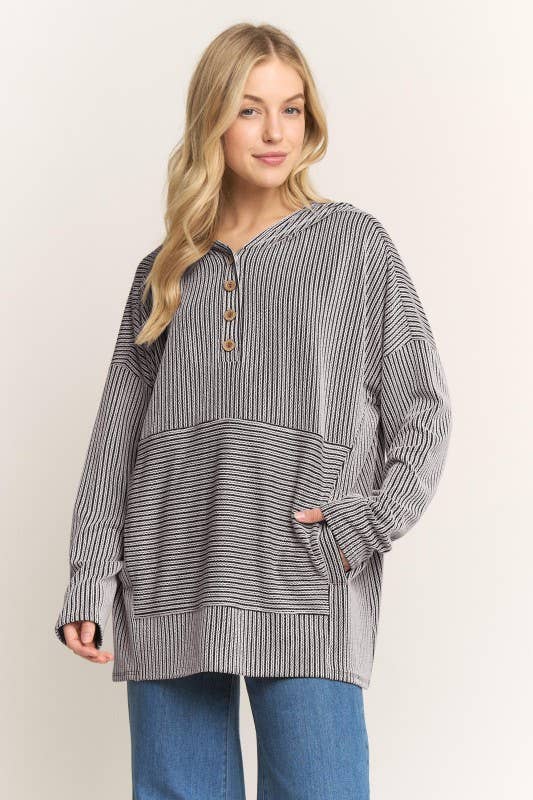 HEIMISH - Vendita all'ingrosso Tunica - Donna - ET7991-10  FELPA CON CAPPUCCIO A RIGHE URBAN RIB A MANICHE LUNGHE0