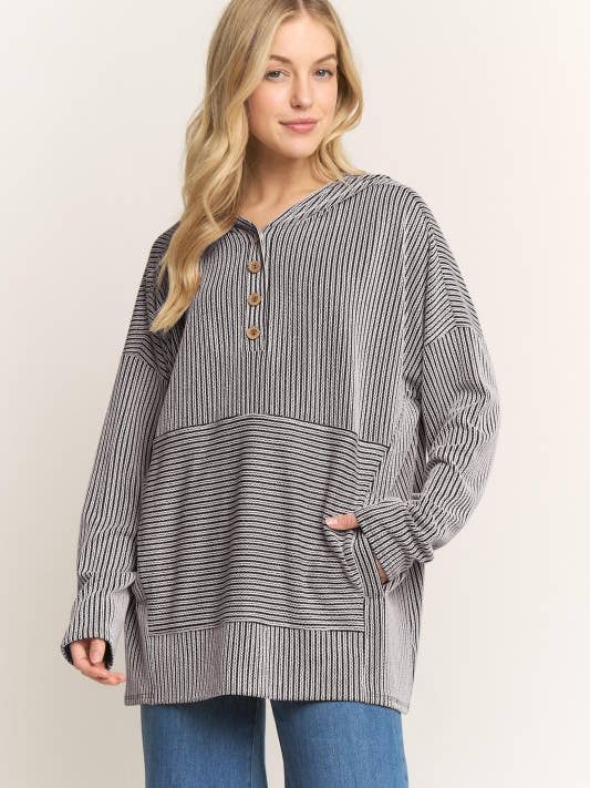 HEIMISH - Vendita all'ingrosso Tunica - Donna - ET7991-10 FELPA CON CAPPUCCIO A RIGHE URBAN RIB A MANICHE LUNGHE