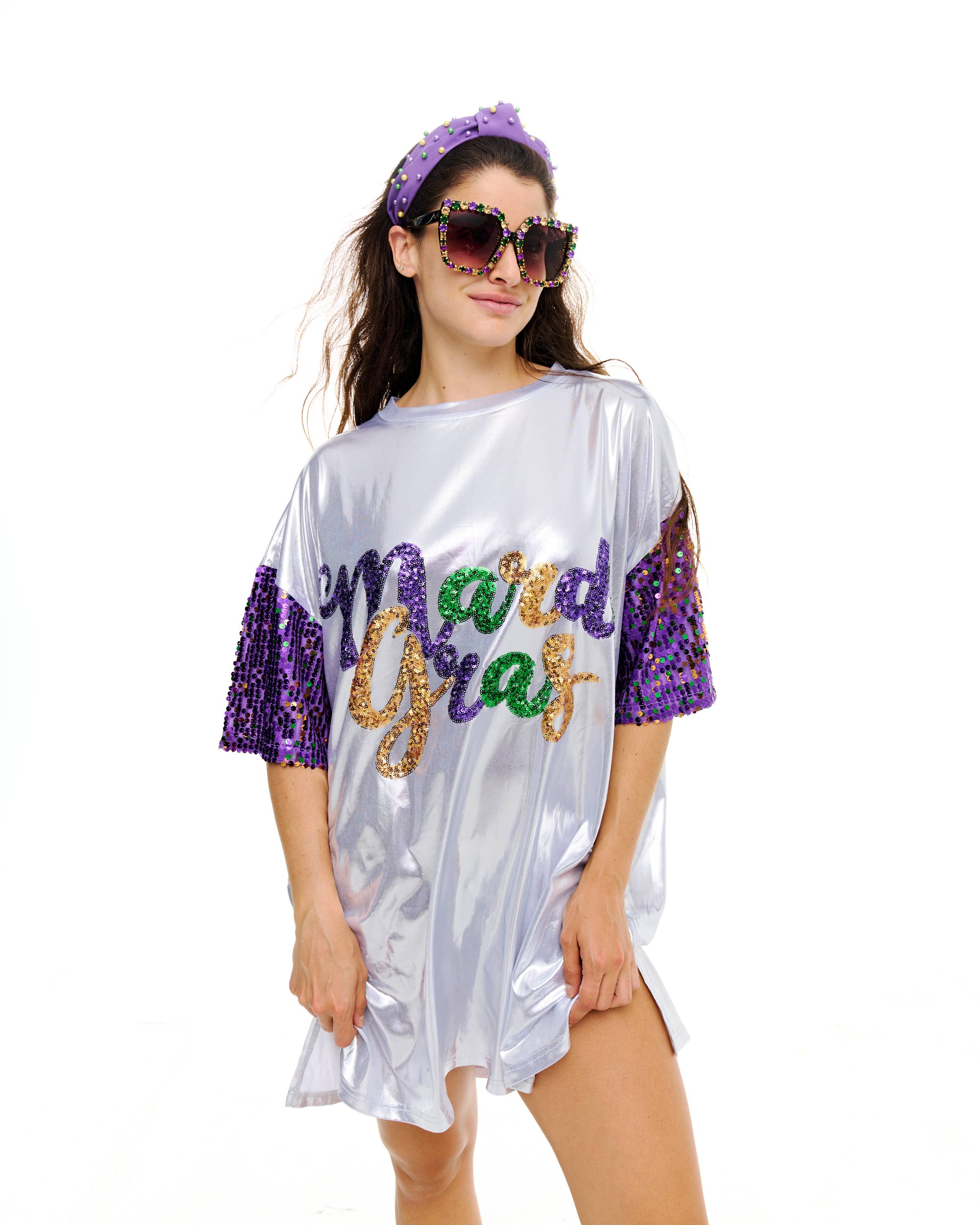 SongLily - Wholesale Dress - Women's - Mardi Gras sparkle/metallic T-shirt dress 2