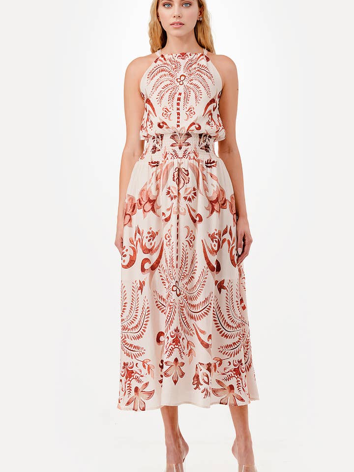 BD3918 - Smocked Waist Floral Halter Dress for wholesale by Her Bottari