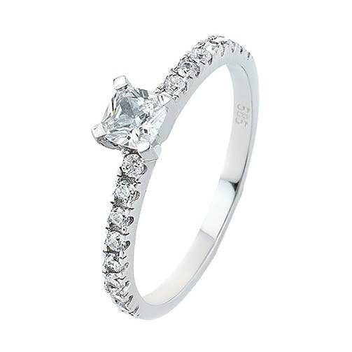Bague Solitaire - or blanc 14 carats, zircon_001-004-0007-zircone pour la vente par Eleni Orfanou