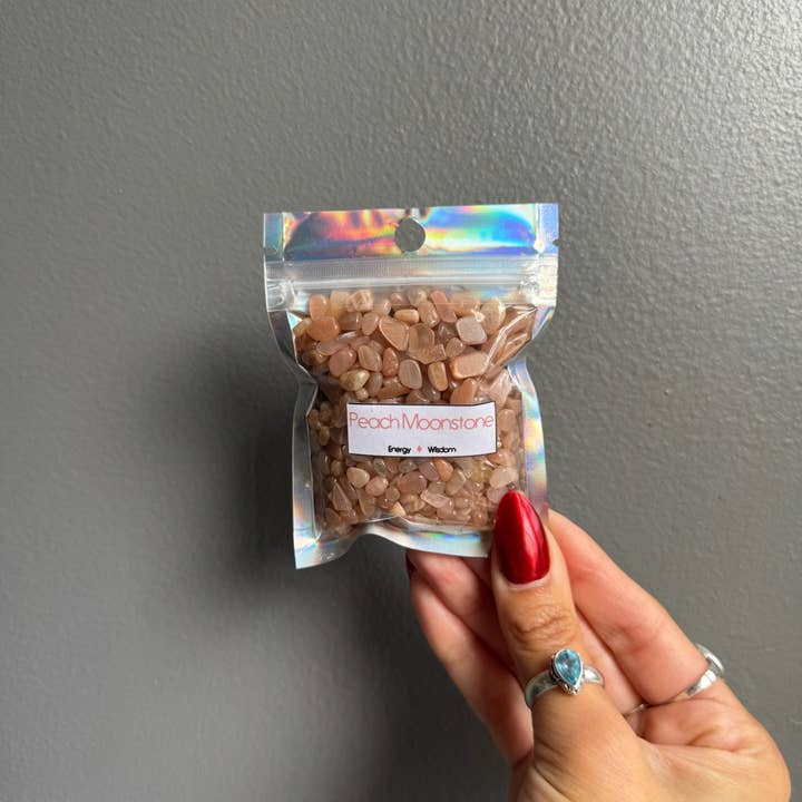 Peach Moonstone Crystal Chip Bags for wholesale by Sapphire & Sage