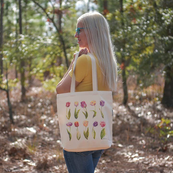 Alla Dickson Art - Wholesale Tote Bag - Women's - Floral Tote Bag Tulip Bag Flower Canvas Tote Spring Tote