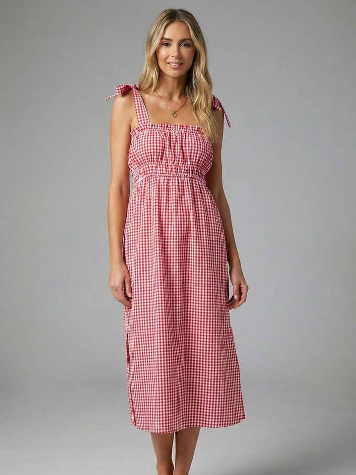Red Check Lidia Dress for wholesale by Meet me in Santorini