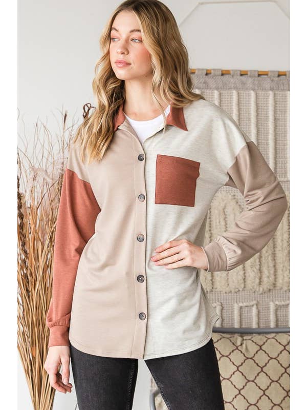 HEIMISH – Großhandel Hemdjacke/Shacket – Damen – EJ6724-10 BASIC HALSBAND, EINFARBIG, BLOCKMANSCHETTE1