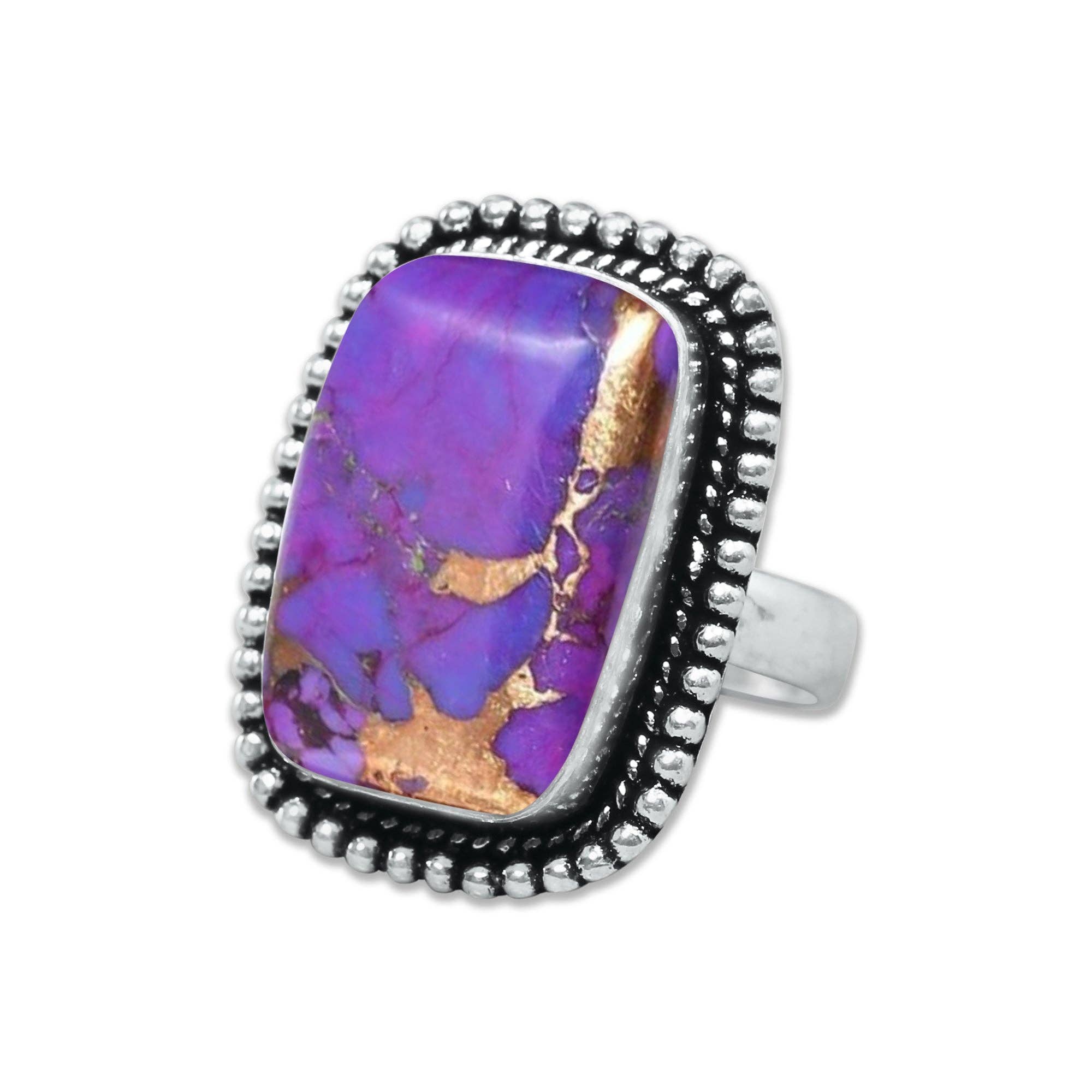 Handmade Jewels - Vente Bague de cocktail/de cérémonie - Bagues en turquoise cuivrée violette – Fait main, plaqué argent, bohème (sur commande)2