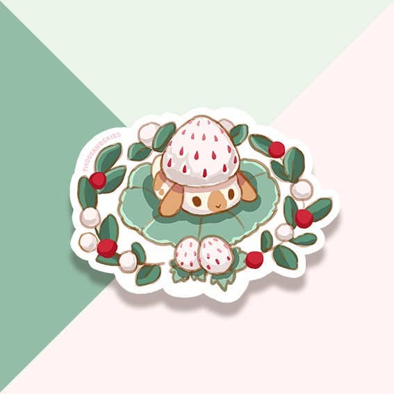 Thousand Skies - Wholesale Sticker - Vinyl Sticker White Strawberry Lop Bunny