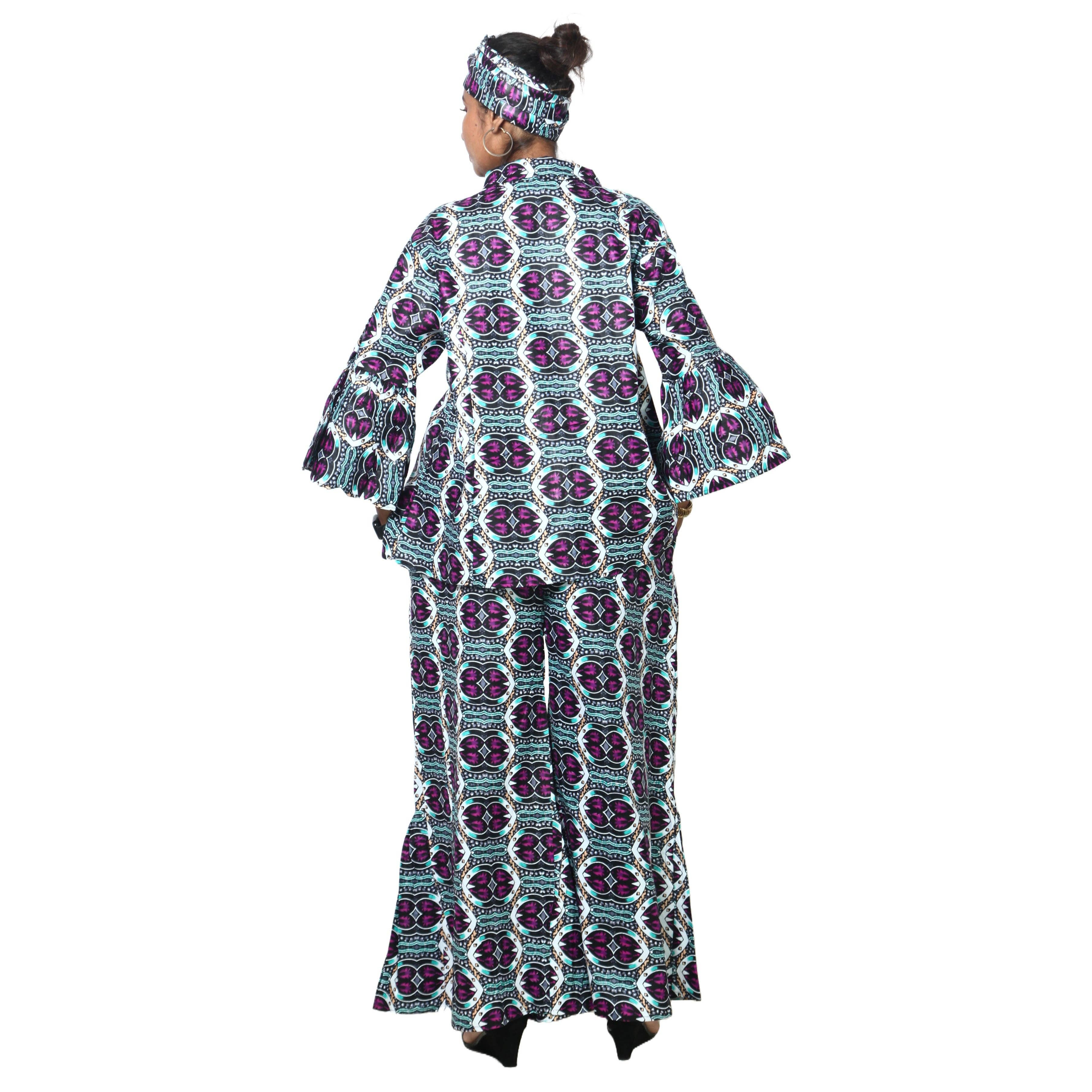 African Stars - Vente Ensemble haut et pantalon (PAS d'intérieur) - Femme - Ensemble Chemisier Femme et Pantalon Palazzo -- Imprimé FI-405019