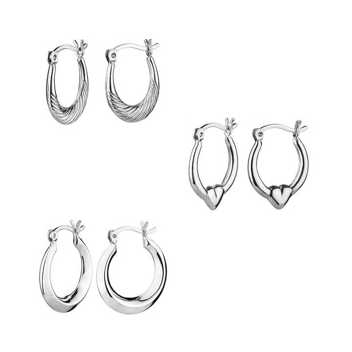 Set of 3 Sterling Silver Huggie Hoop Earrings for wholesale by Almond Tree