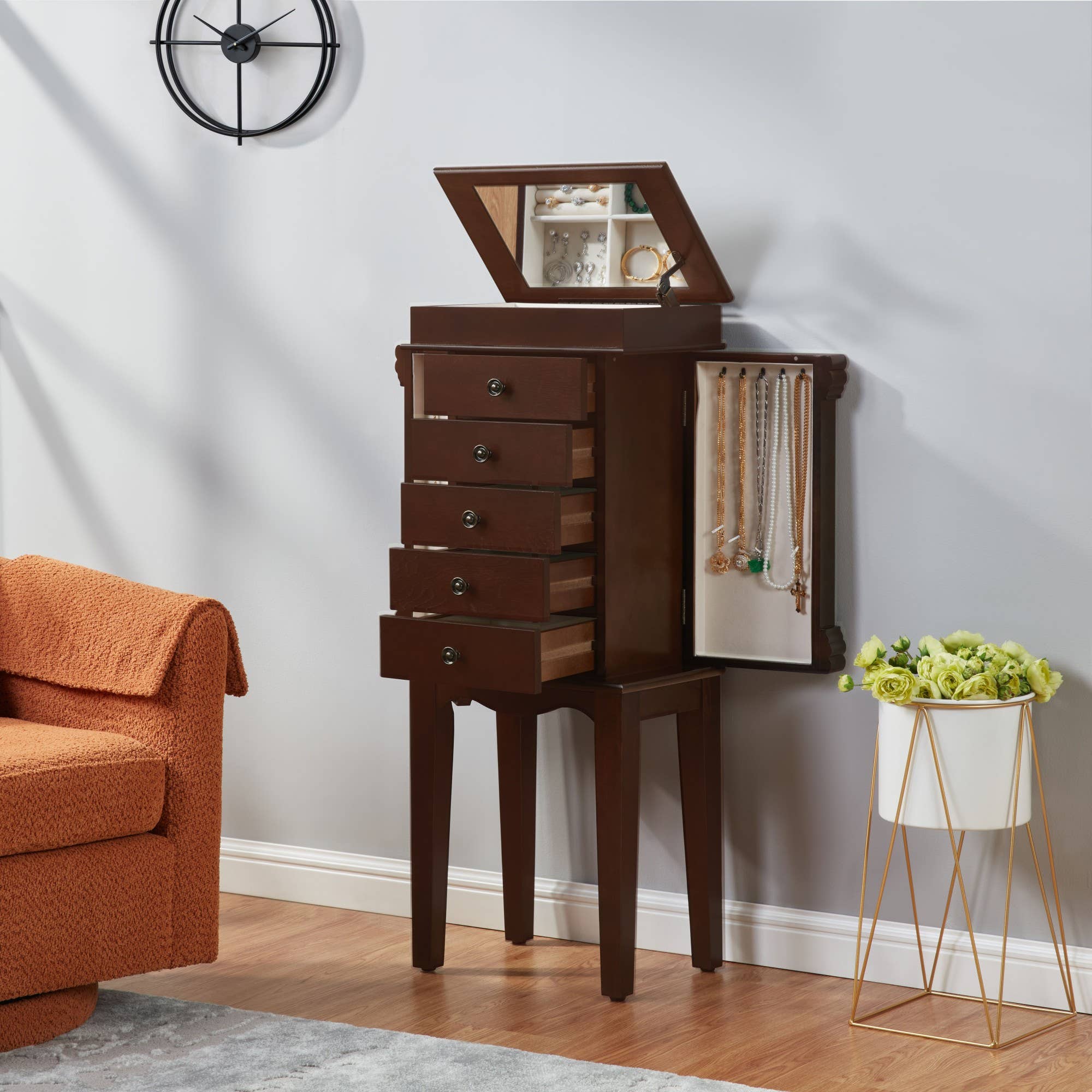 HOMYCASA DESIGN INC - Wholesale Jewelry Box/Organizer - Homy Casa 5-Drawer Jewelry Armoire with Swing Doors, Cherry2