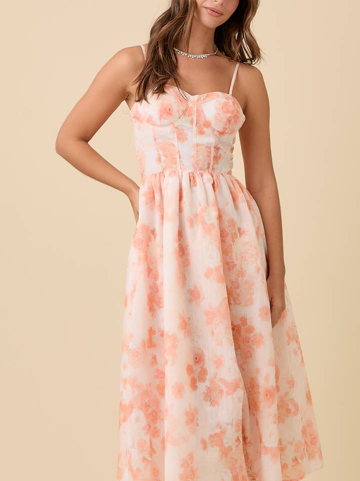 Bustier Corset Midi Floral Printed Dress for wholesale by Main Strip