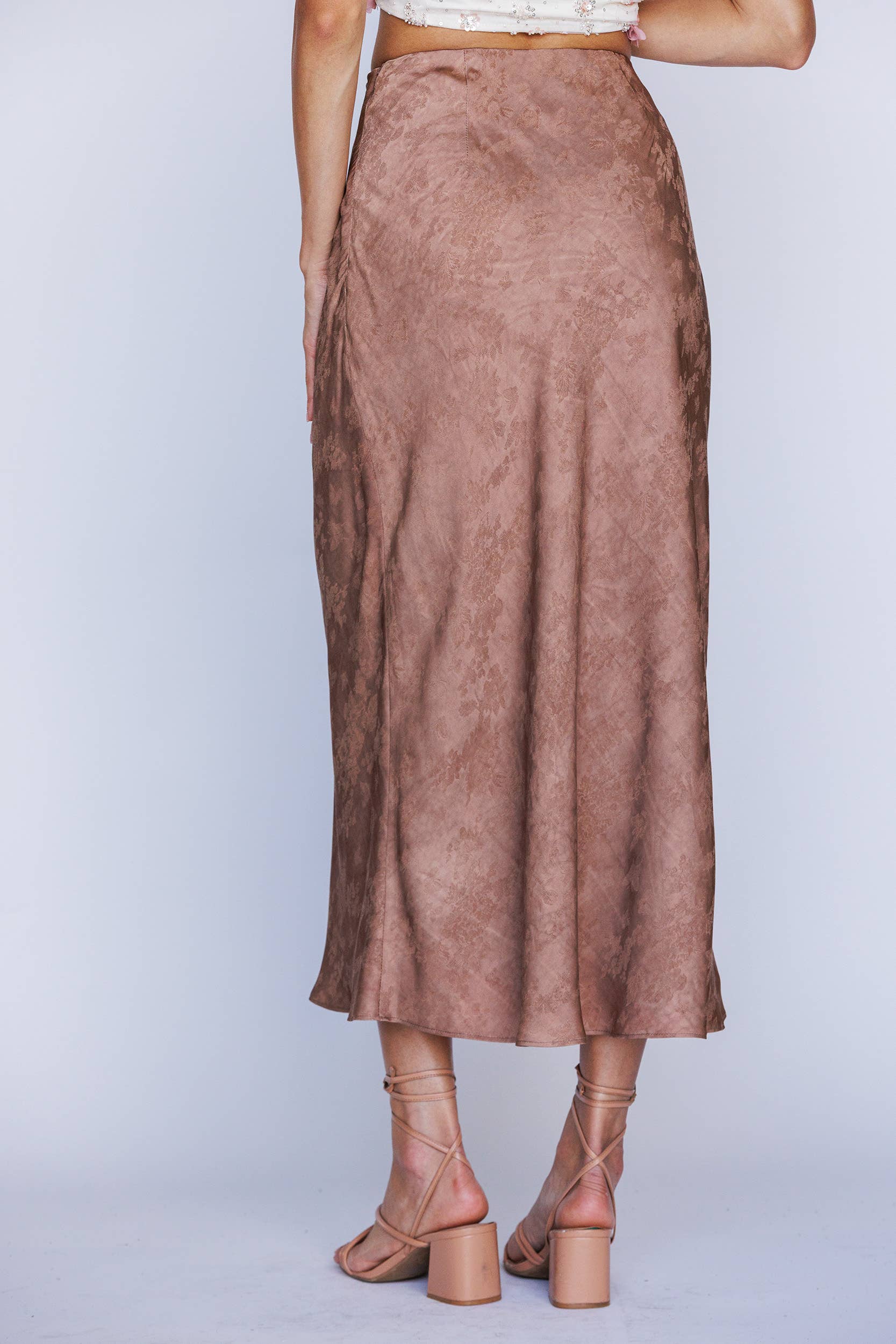 STORIA - Vente Jupe – femme - JS5578-3-JUPE MIDI EN JACQUARD FLORAL SATINÉE4