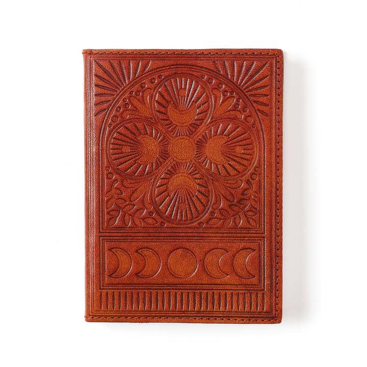 Matr Boomie Fair Trade - Wholesale Journal/Diary - Embossed Brown Leather Moon Phase 5x7 Journal - Refillable