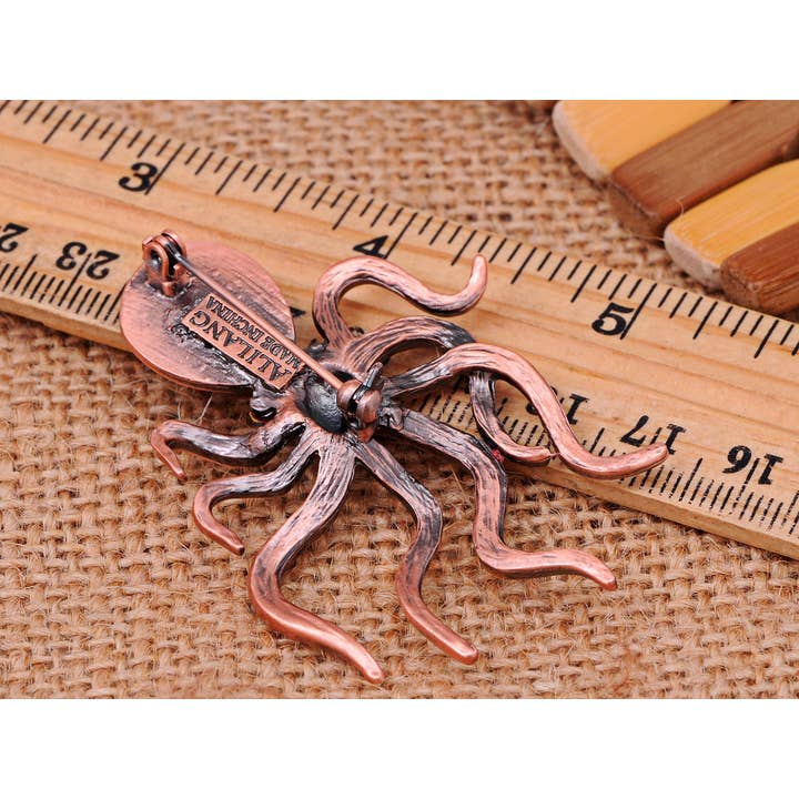 AK Brand - Wholesale Brooch - Slive Colored Nautical Rose Octopus Brooch Pin6