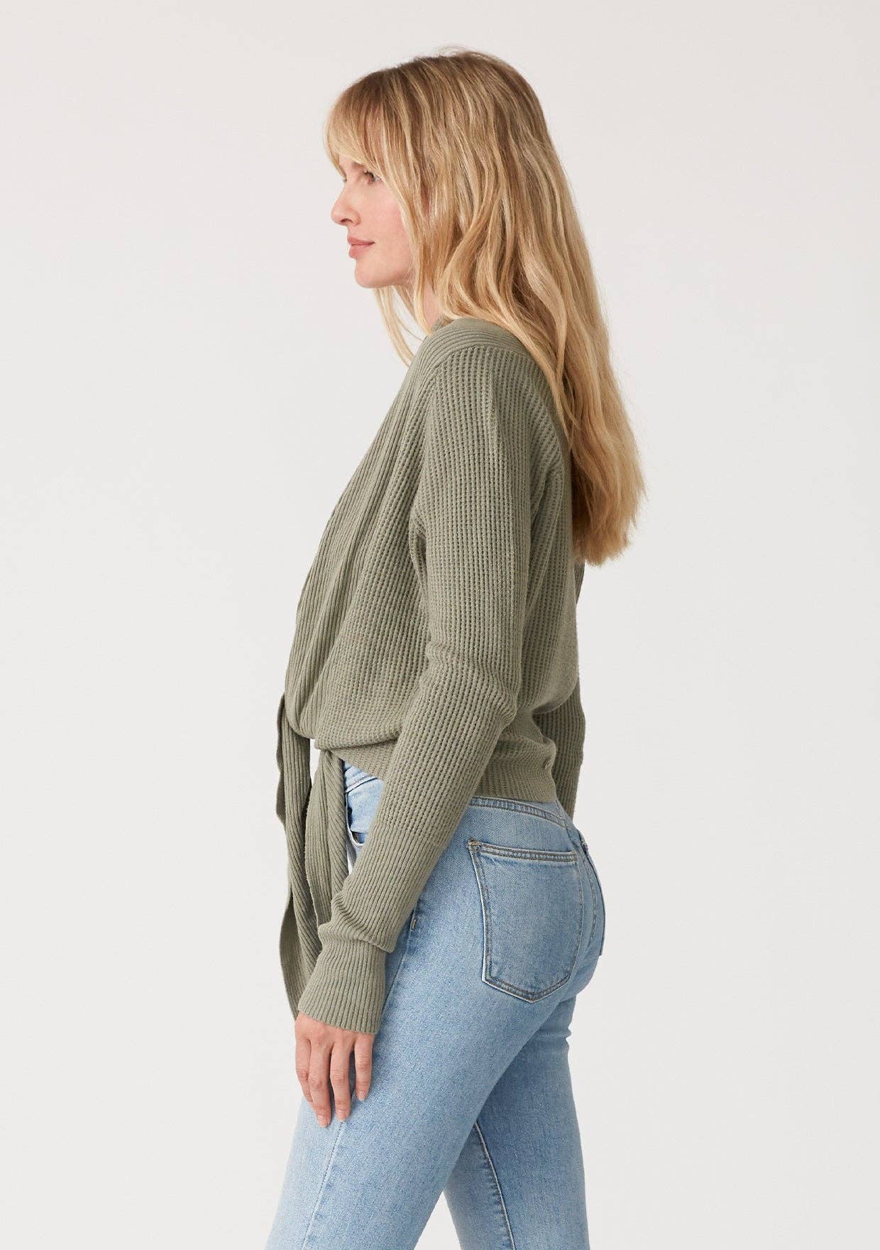 Lovestitch - Wholesale Cardigan - Women's - Waffle Knit Long Sleeve Tie Front Cardigan63