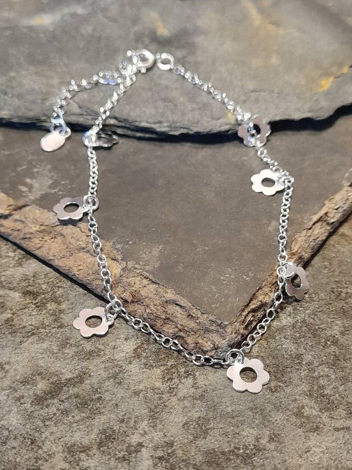 AB009 - BRACELET DE CHEVILLE STYLE MARY QUANT/BL 20 CM + EXT pour la vente par Bluelily925silver