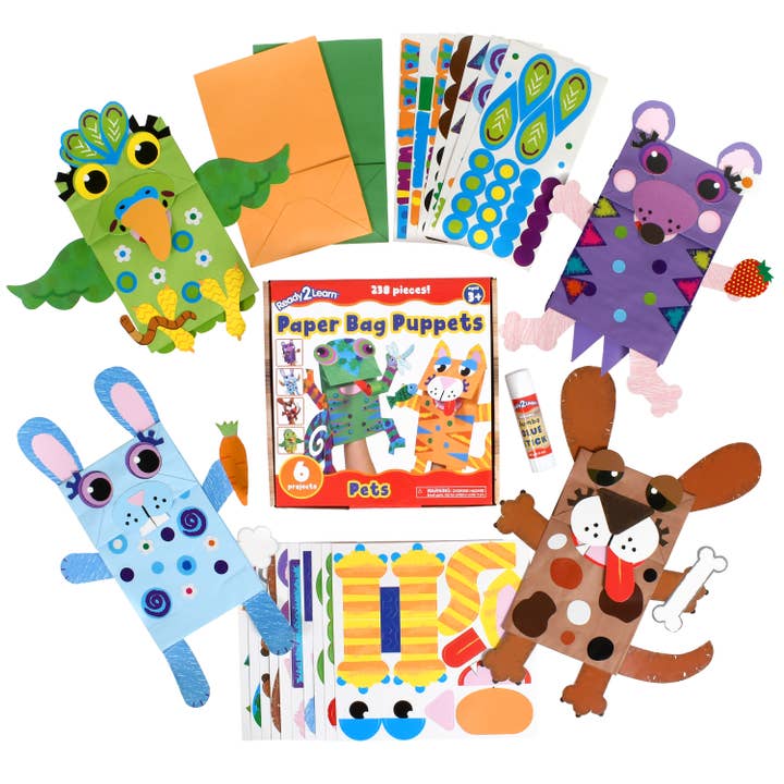 Learning Advantage - Wholesale DIY Craft Kit - Kids - Paper Bag Puppets - Pets Kit