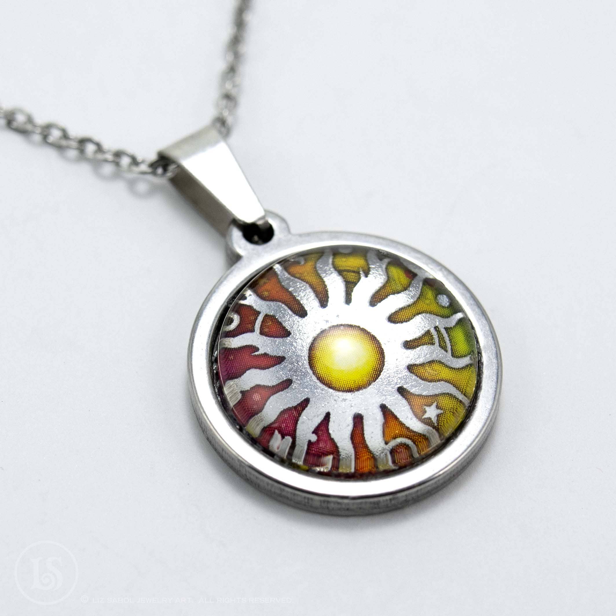 Liz Sabol Jewelry Art - Wholesale Pendant/Charm Necklace - Celestial Centered Sun, 19mm, Pendant5