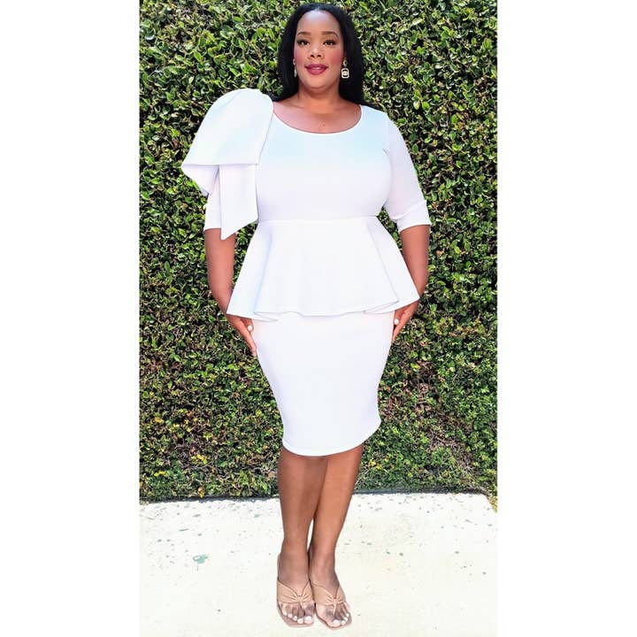 Plus Size Bow Shoulder Midi Dress for wholesale by omgstyles