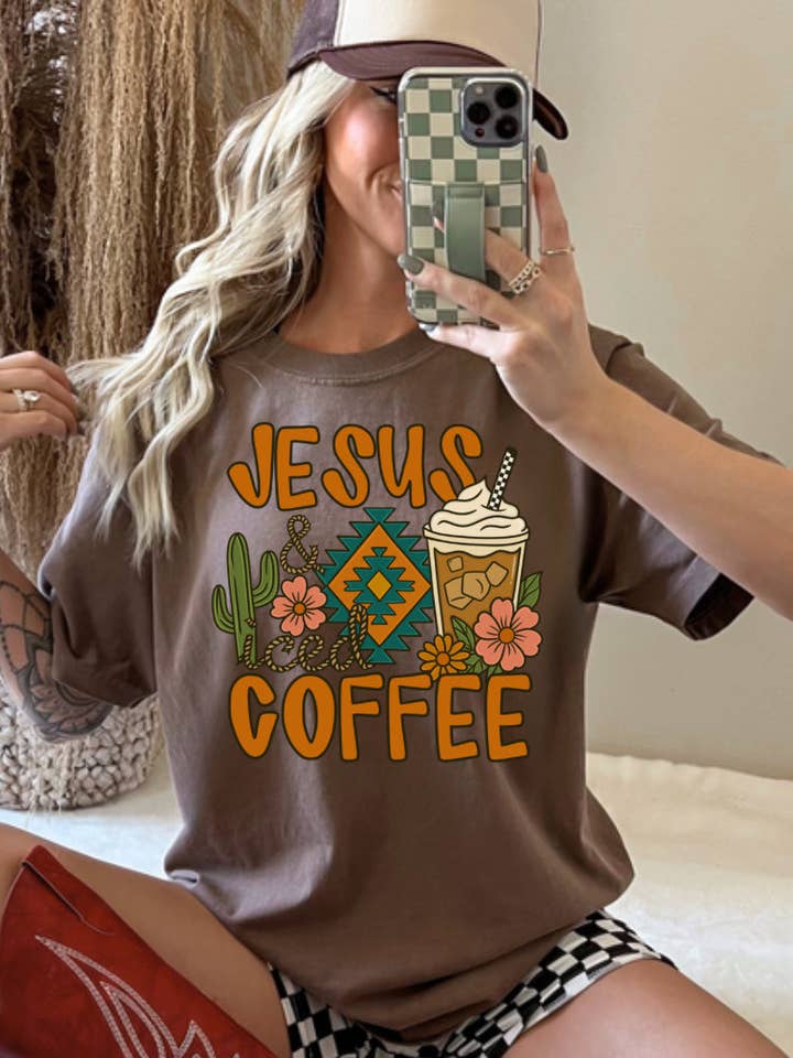 JESUS & ICED COFFEE COMFORT COLOR TEE for wholesale by Sugar & Velvet Collective Wholesale