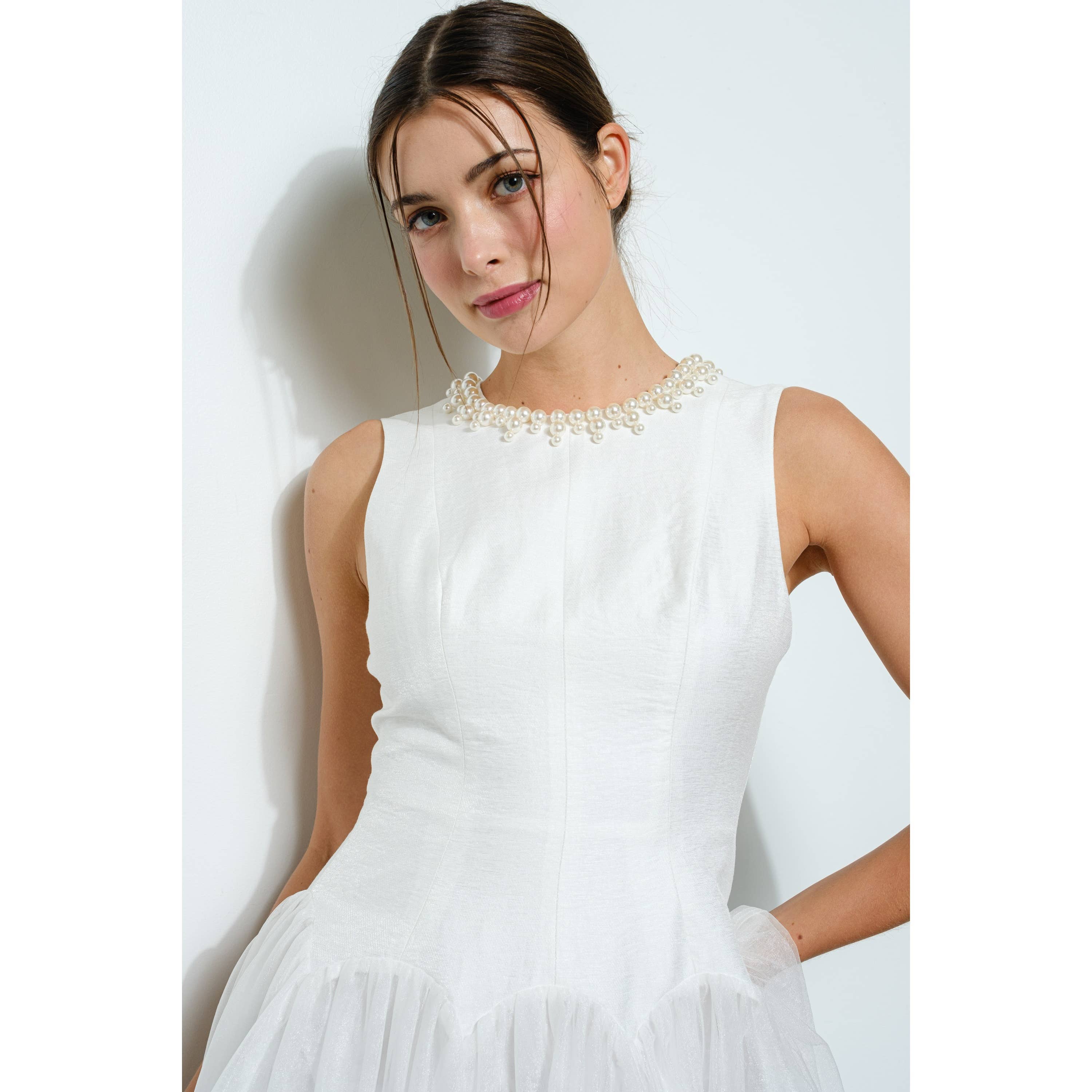 INA - Wholesale Dress - Women's - Pearl Embellished Sheer Tulle Midi Dress16