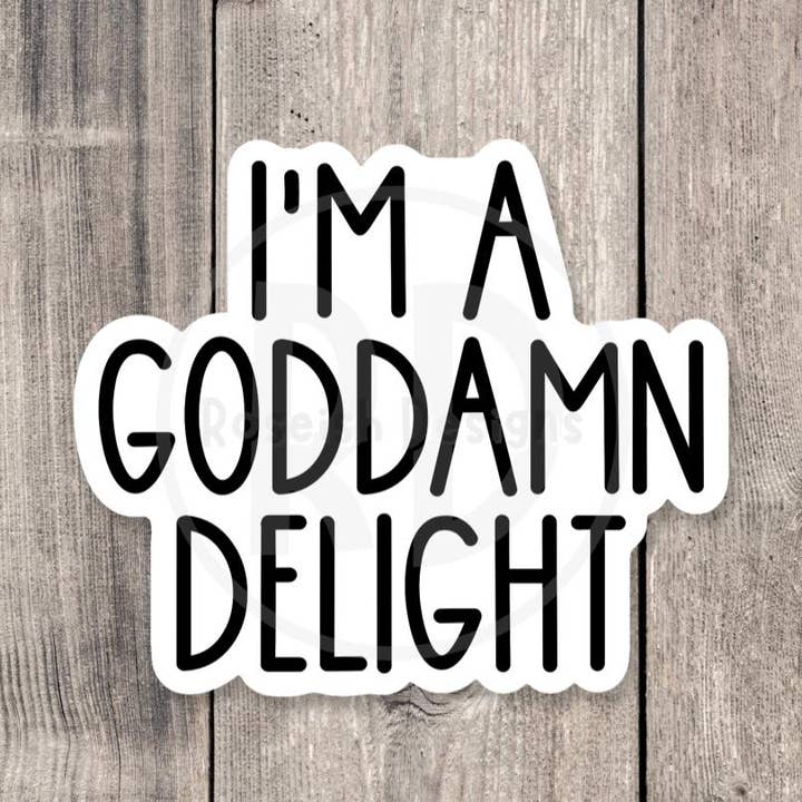 I’m a god damn delight sticker, Sarcasm sticker, funny quote stickers, sassy sayings, water bottle sticker, mature adult sticker, offensive for wholesale by Roseish Designs