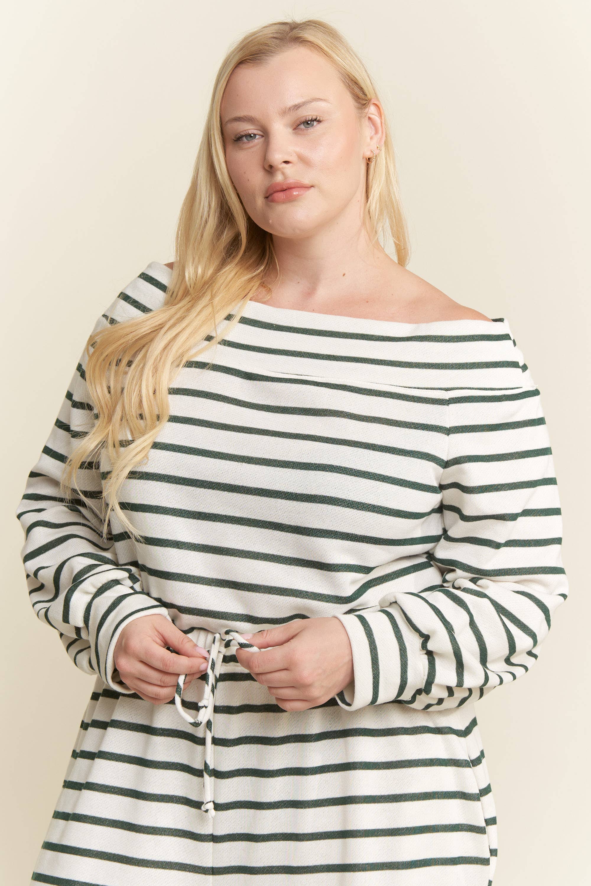 JADE BY JANE PLUS - Wholesale Jumpsuit - Women's - (PLUS SIZE) OFF-SHOULDER STRIPED TERRY JUMPSUIT3