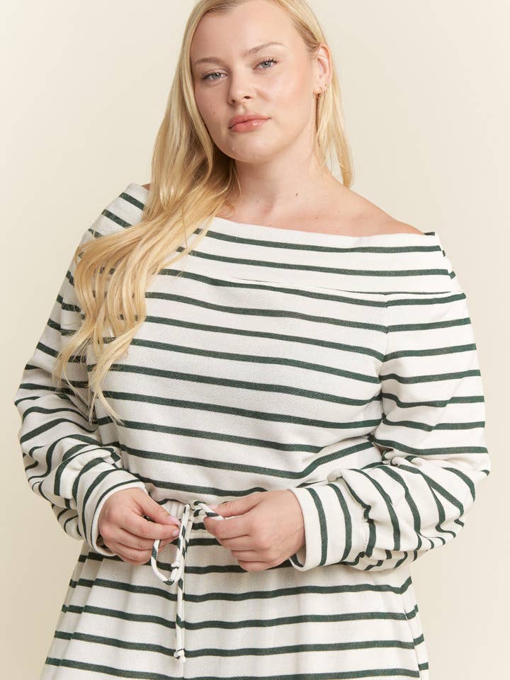 JADE BY JANE PLUS - Wholesale Jumpsuit - Women's - (PLUS SIZE) OFF-SHOULDER STRIPED TERRY JUMPSUIT3