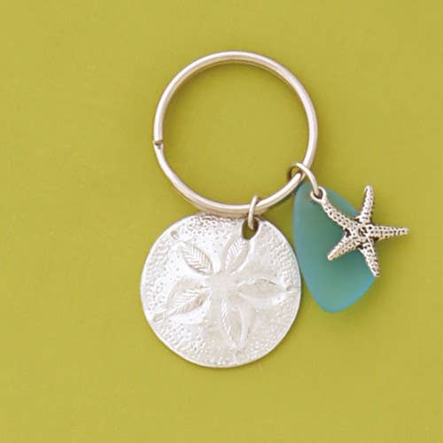 Basic Spirit - Wholesale Keychain - Women's - Sanddollar w/Turq Seaglass Keychain
