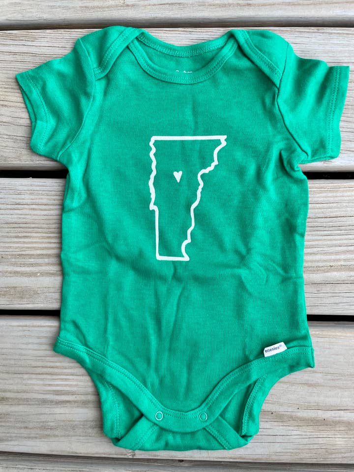 Green Vermont Baby Onesie for wholesale by Willough Designs