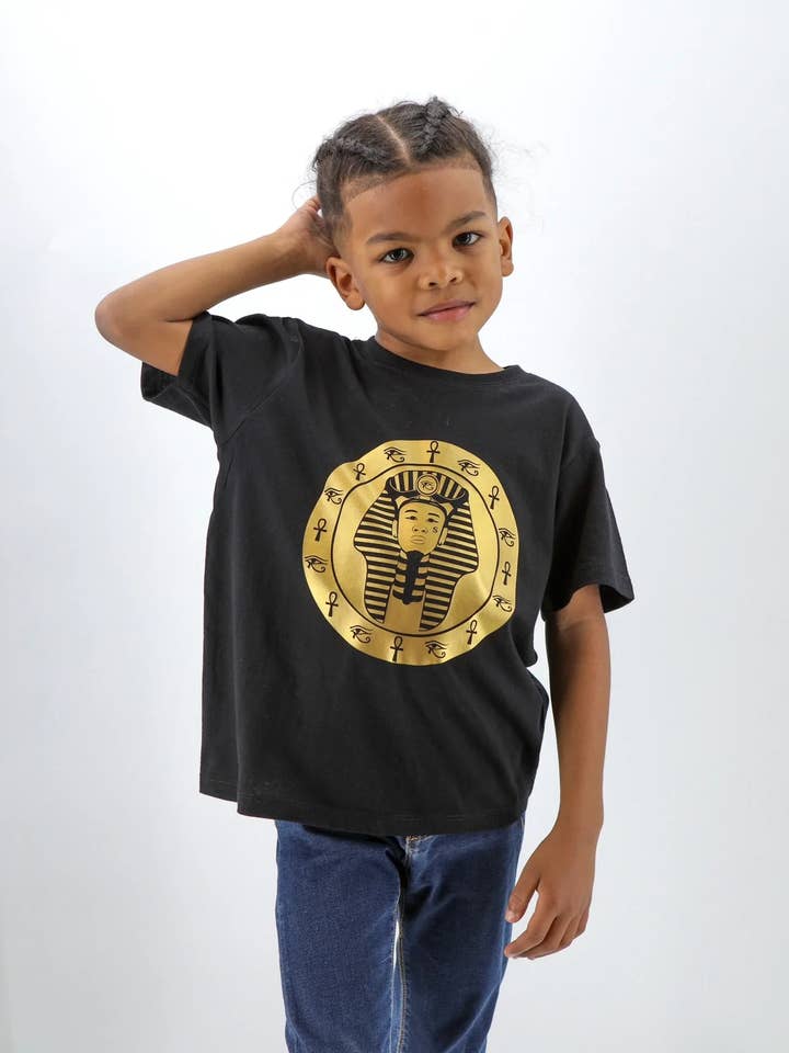 T-shirt unisex Ramses Kids Nera per la vendita all'ingrosso da parte di Pharaonique