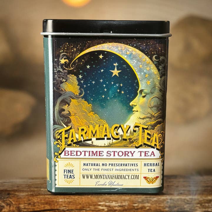 Bedtime Story Tea Travel TIN Sleep Tea Dreamy Vintage Moon for wholesale by Montana Farmacy