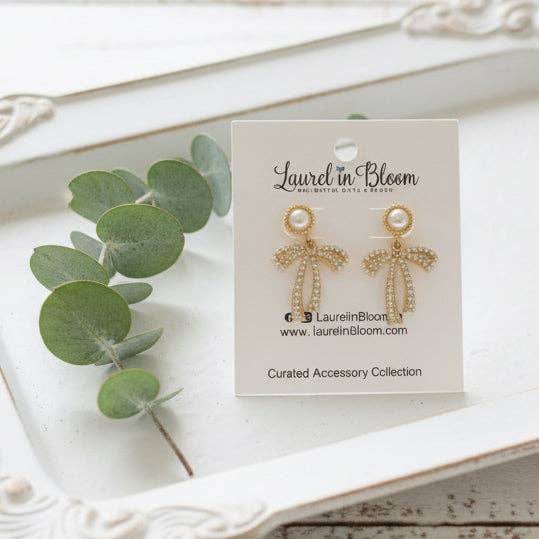 Opulence Pearl Bow Earrings for wholesale by Laurel in Bloom