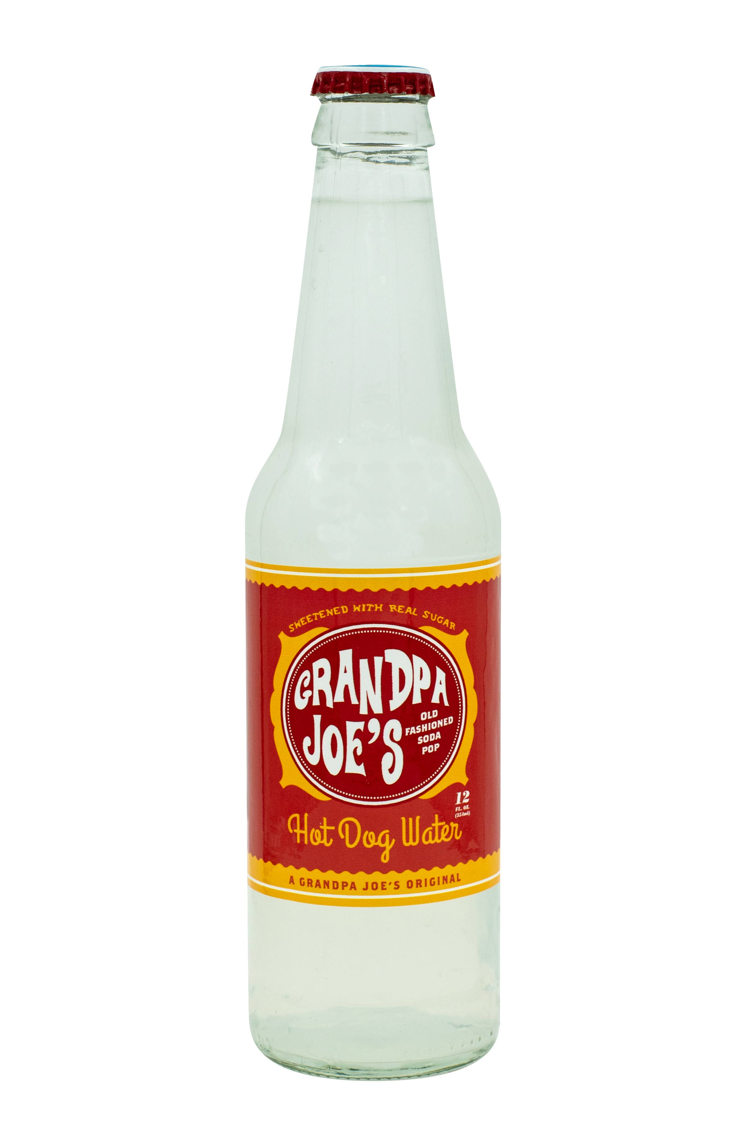 Grandpa Joe's Candy Shop - Wholesale Soda/Carbonated Drink - Grandpa Hot Dog Water Soda, 12oz Glass Bottle 12ct