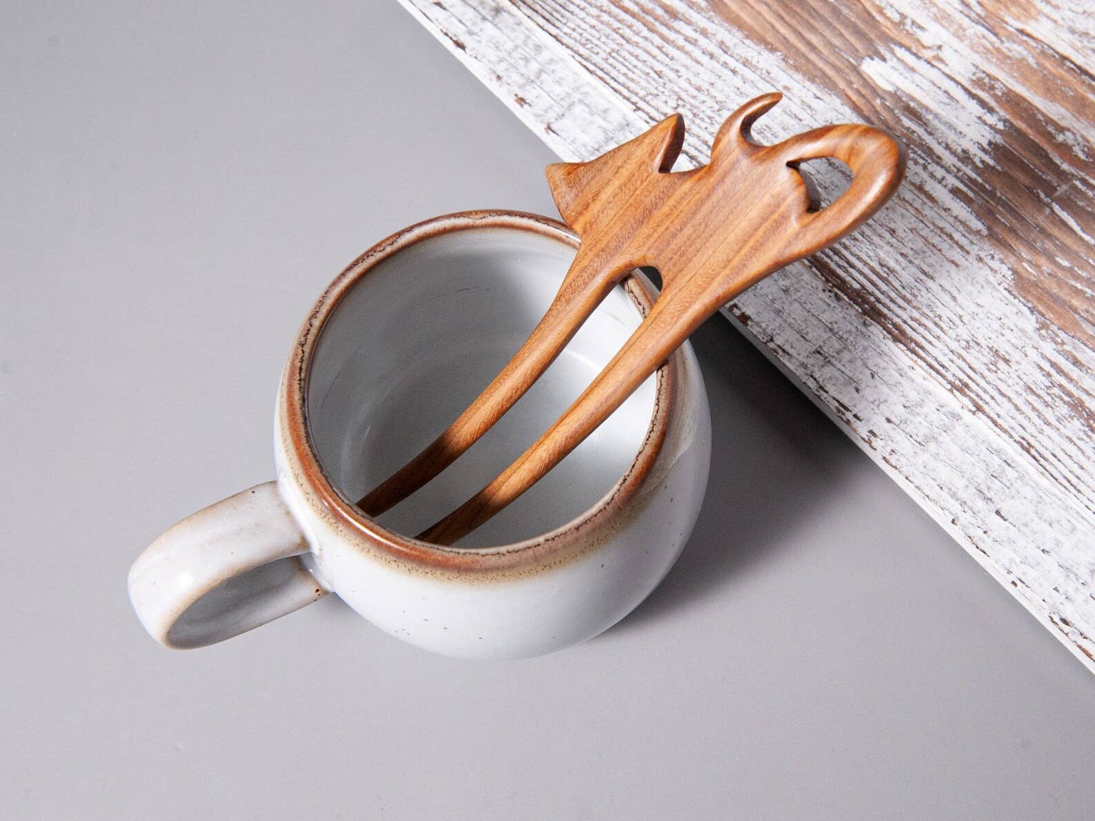 Long Cat Shape Two Pronged Wood Hair Fork for wholesale on Faire2